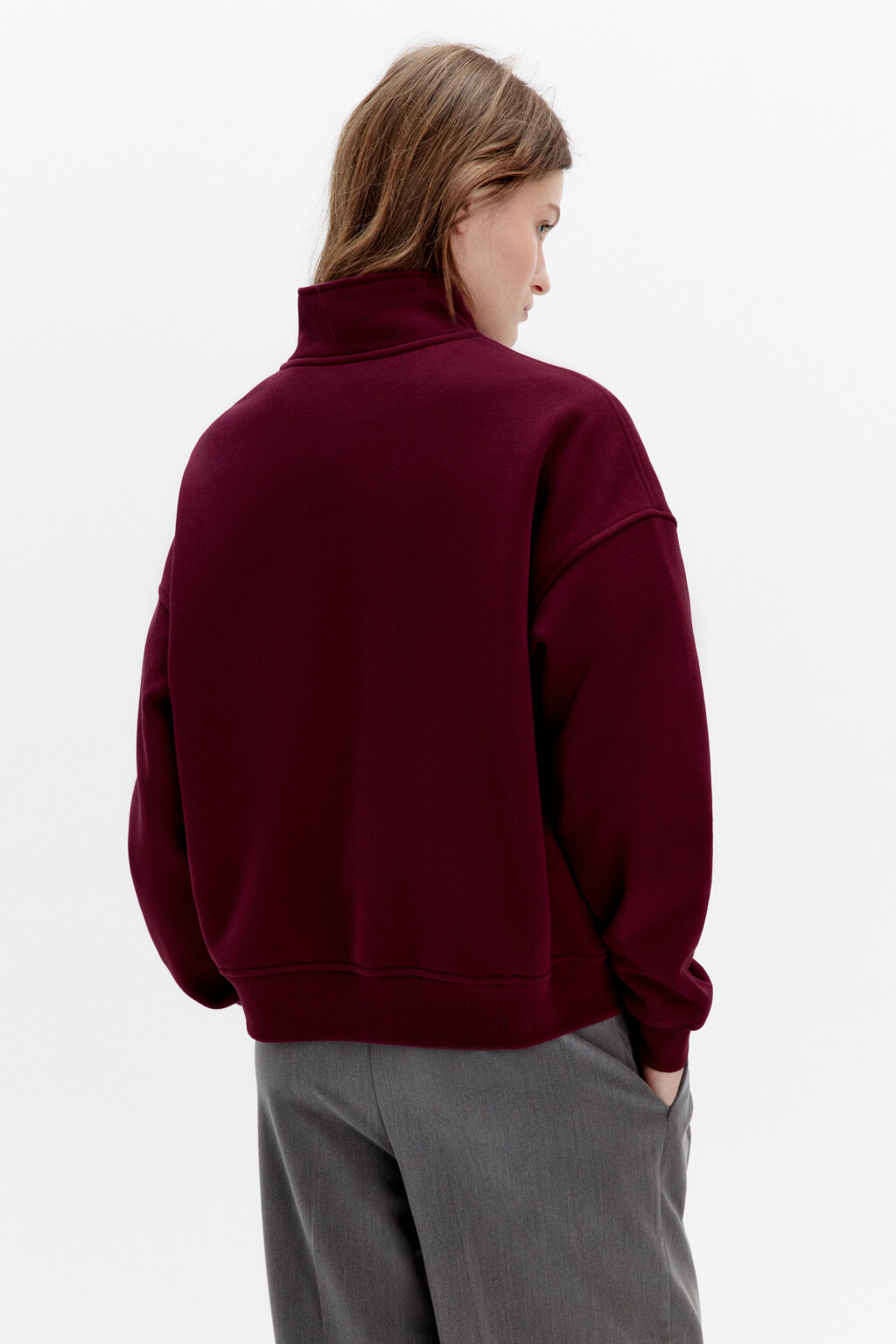 Толстовка half zip утепленная на флисе - цвет бордовый - 3