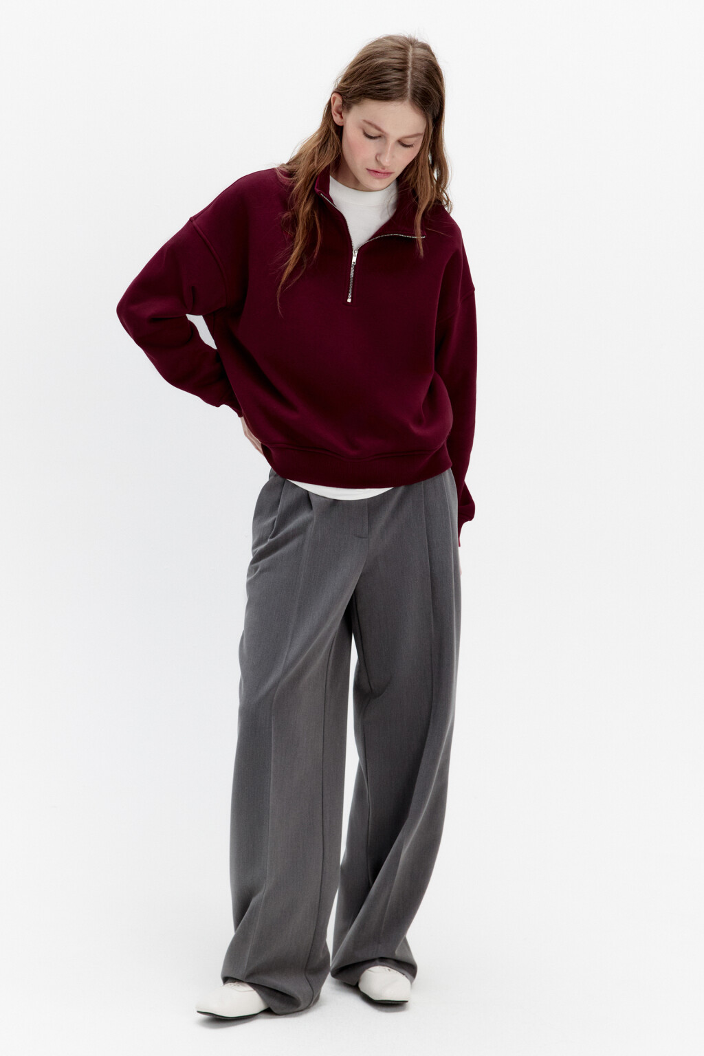 Толстовка half zip утепленная на флисе - цвет бордовый - 4