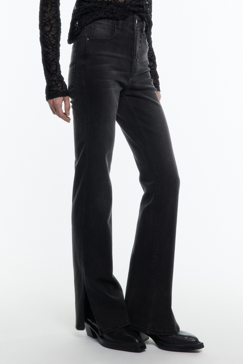 Джинсы flare расклешенные с разрезами - цвет серый - 3