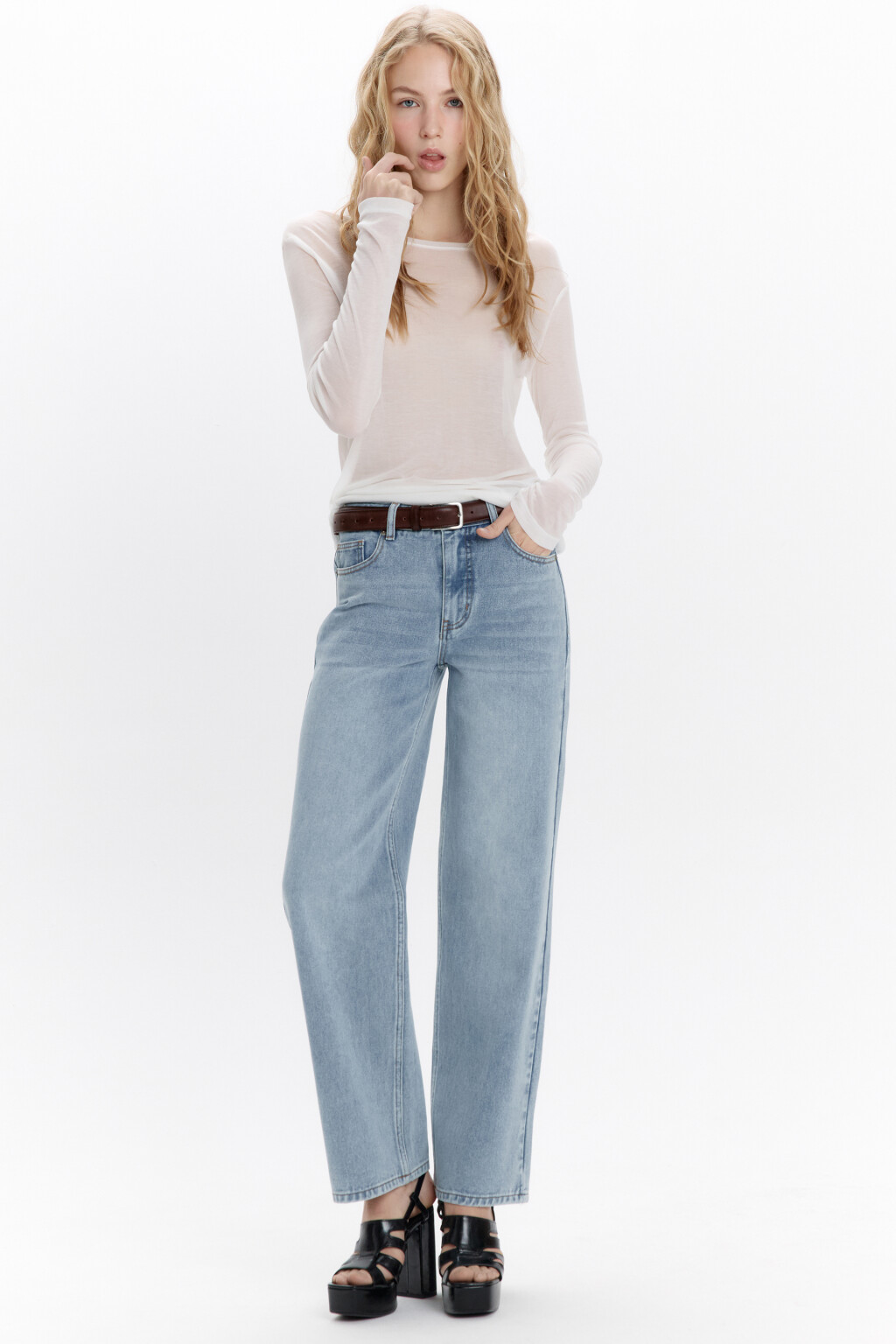 Джинсы прямые со средней посадкой - цвет голубой - 1