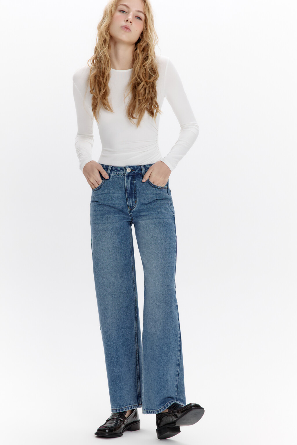 Джинсы прямые со средней посадкой - цвет голубой - 1