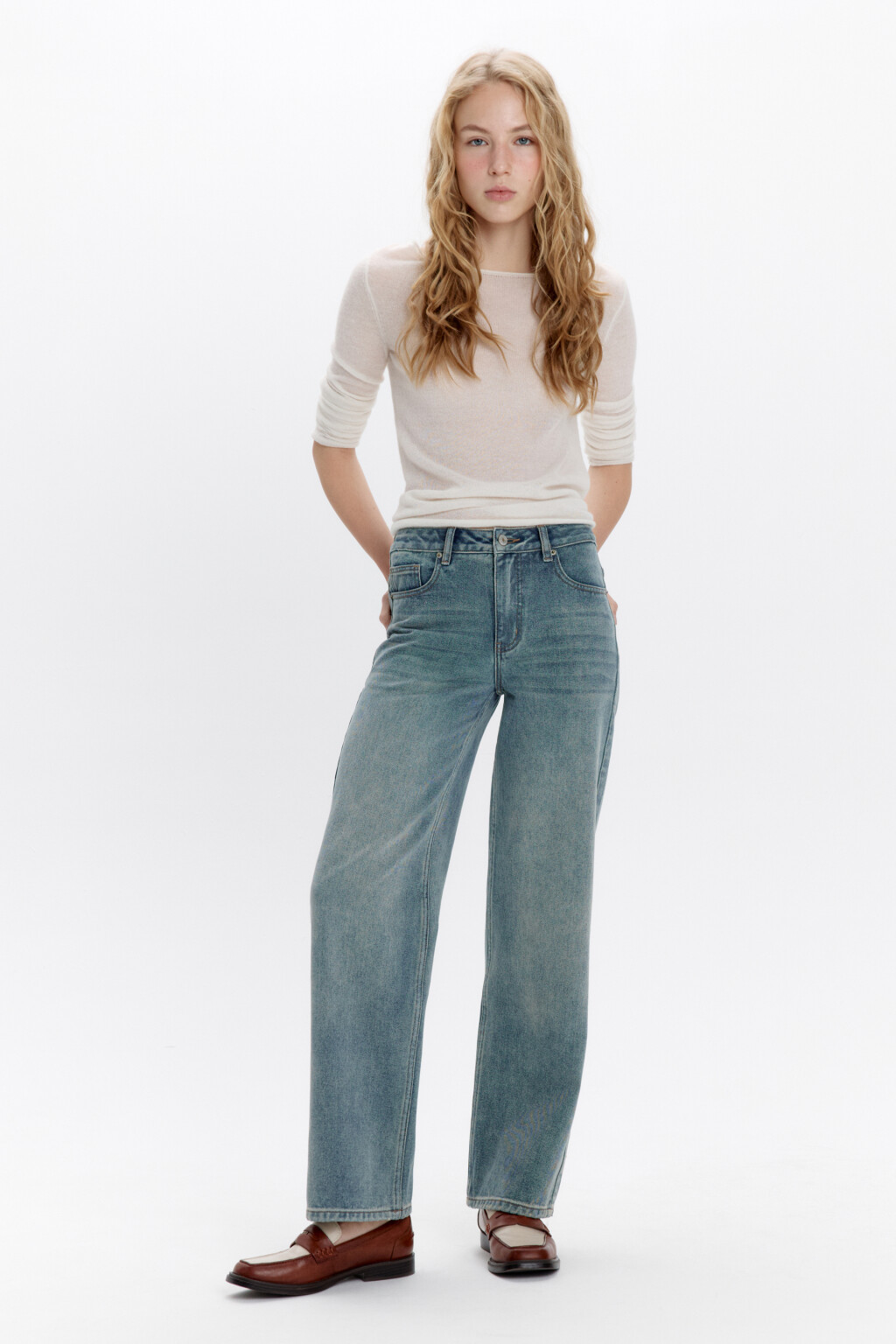 Джинсы прямые со средней посадкой - цвет синий - 4