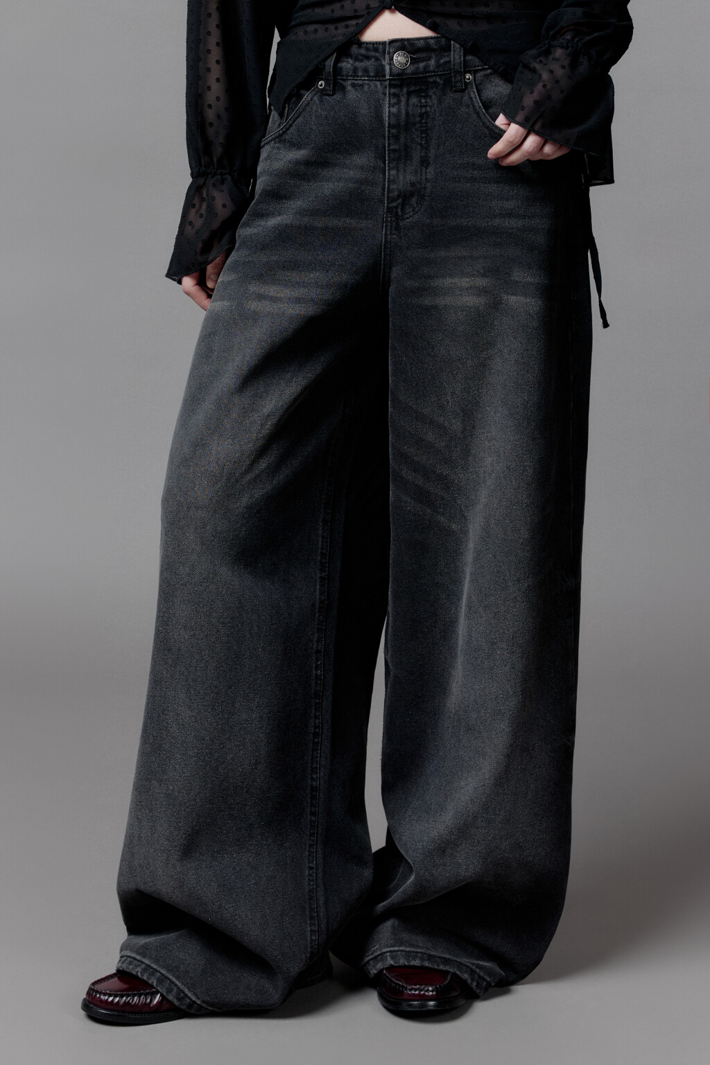 Джинсы baggy fit со средней посадкой - цвет серый - 2
