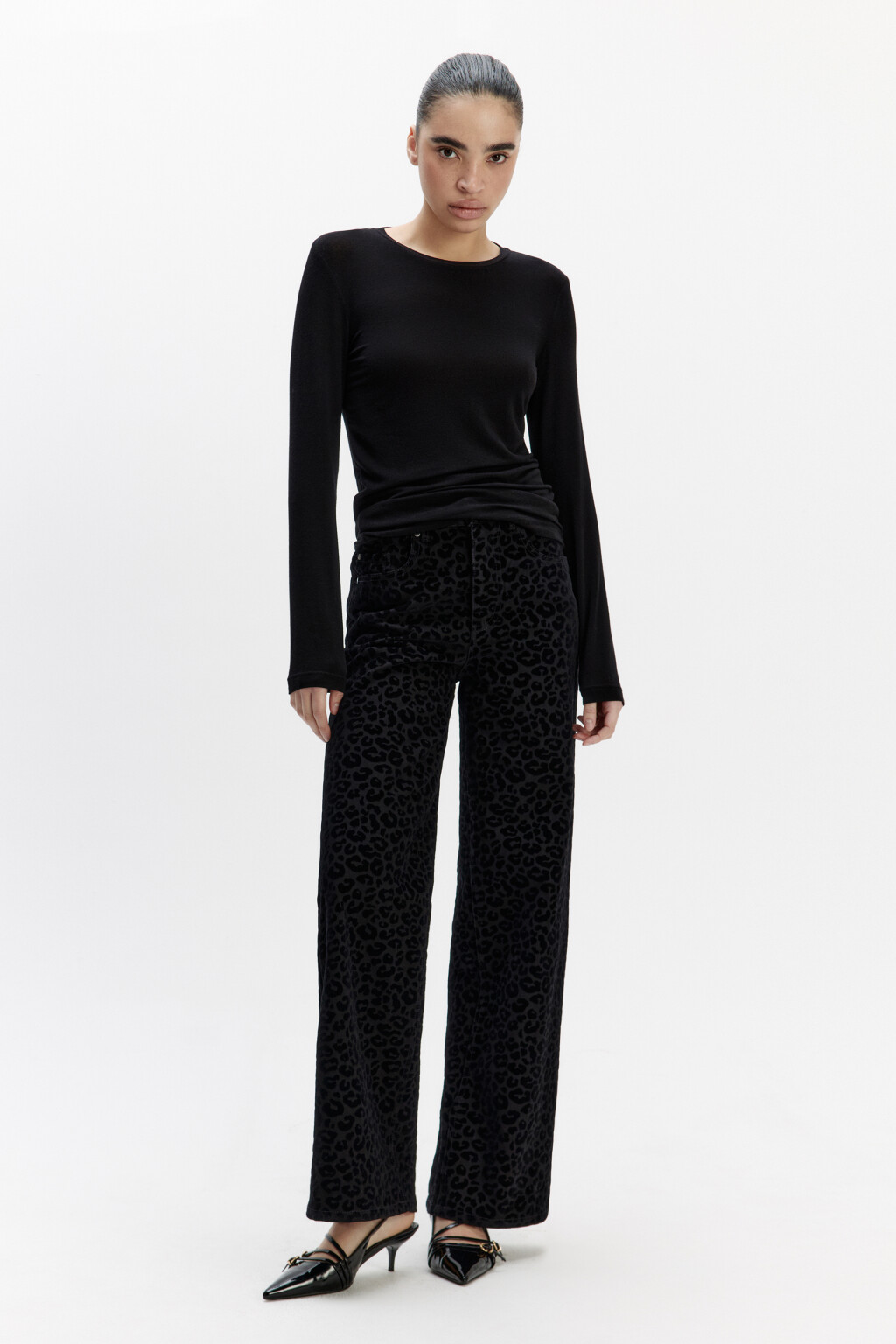 Джинсы широкие с леопардовым принтом - цвет черный - 5