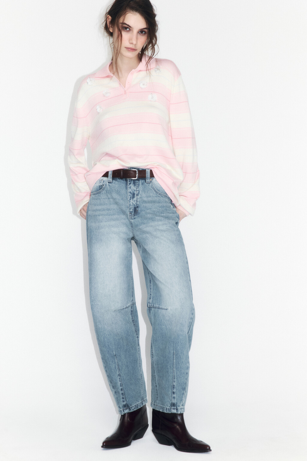 Джинсы barrel fit со средней посадкой - цвет синий - 1