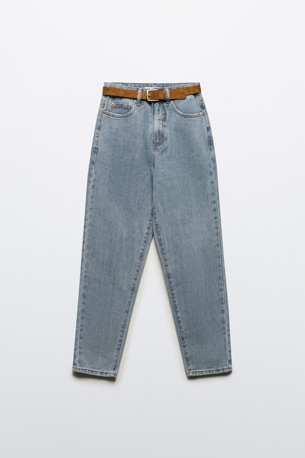 Джинсы mom fit с высокой посадкой и ремнем - цвет голубой - 8