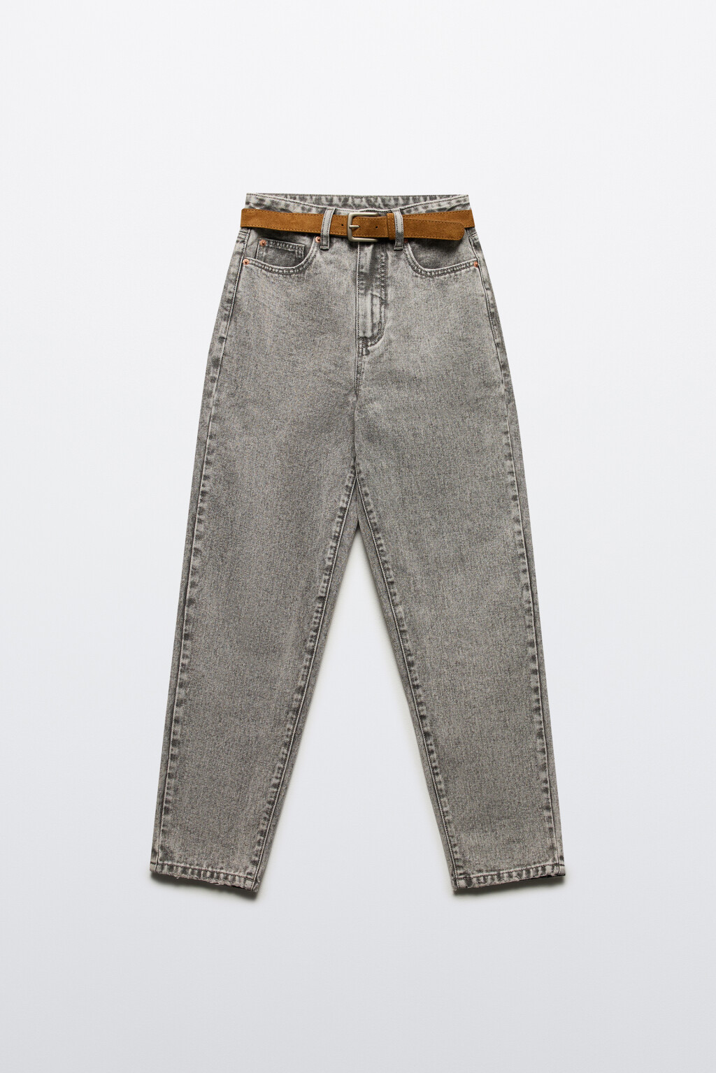 Джинсы mom fit с высокой посадкой и ремнем - цвет серый - 8