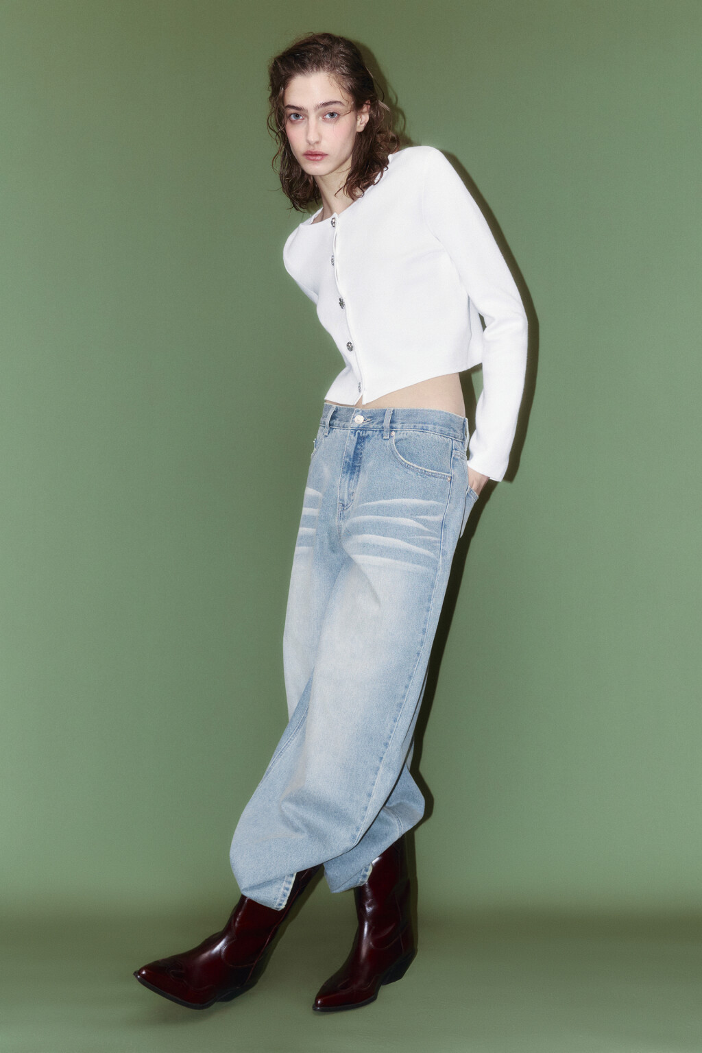 Джинсы baggy fit с низкой посадкой - цвет синий - 1