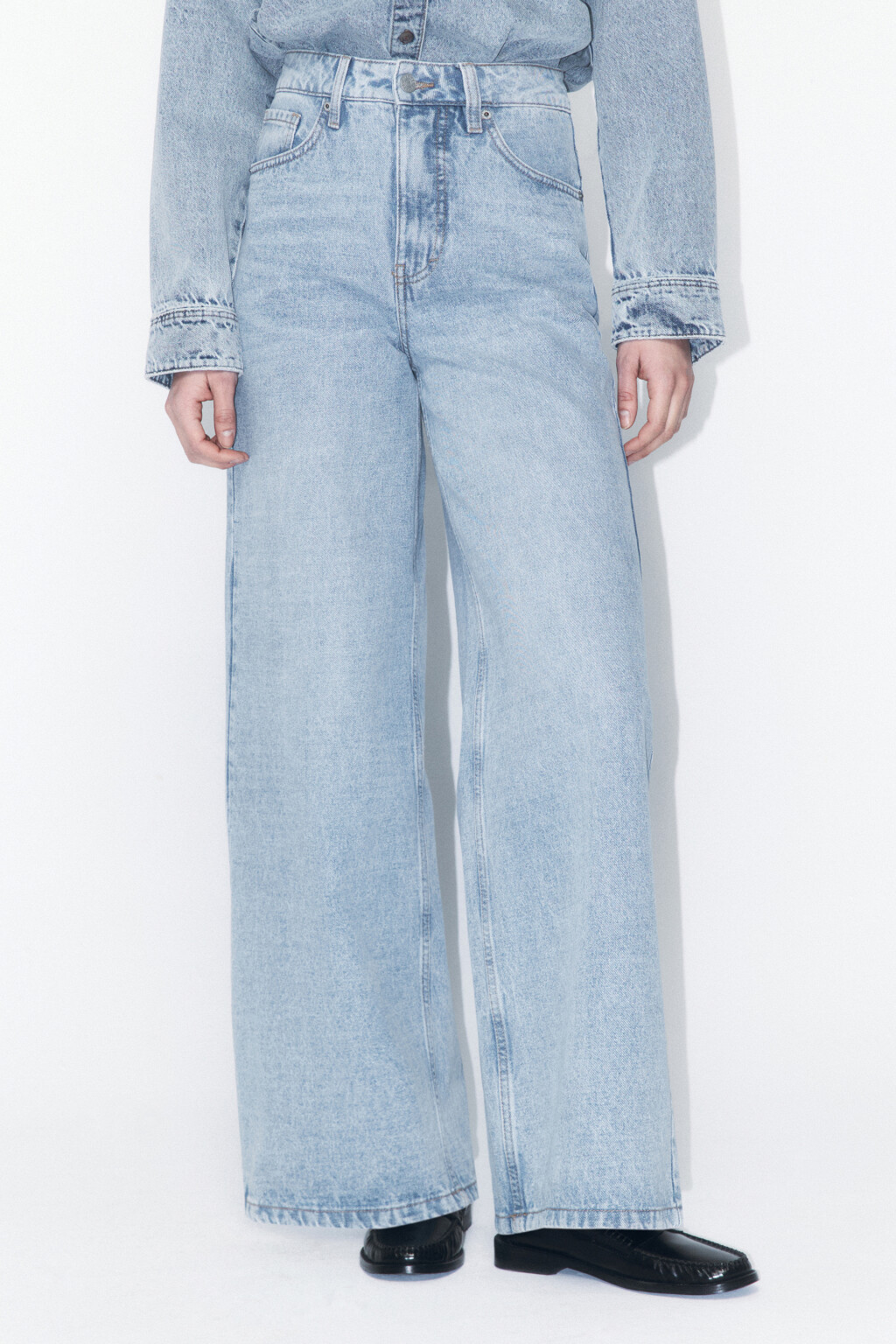 Джинсы wide leg широкие с высокой посадкой - цвет голубой - 2