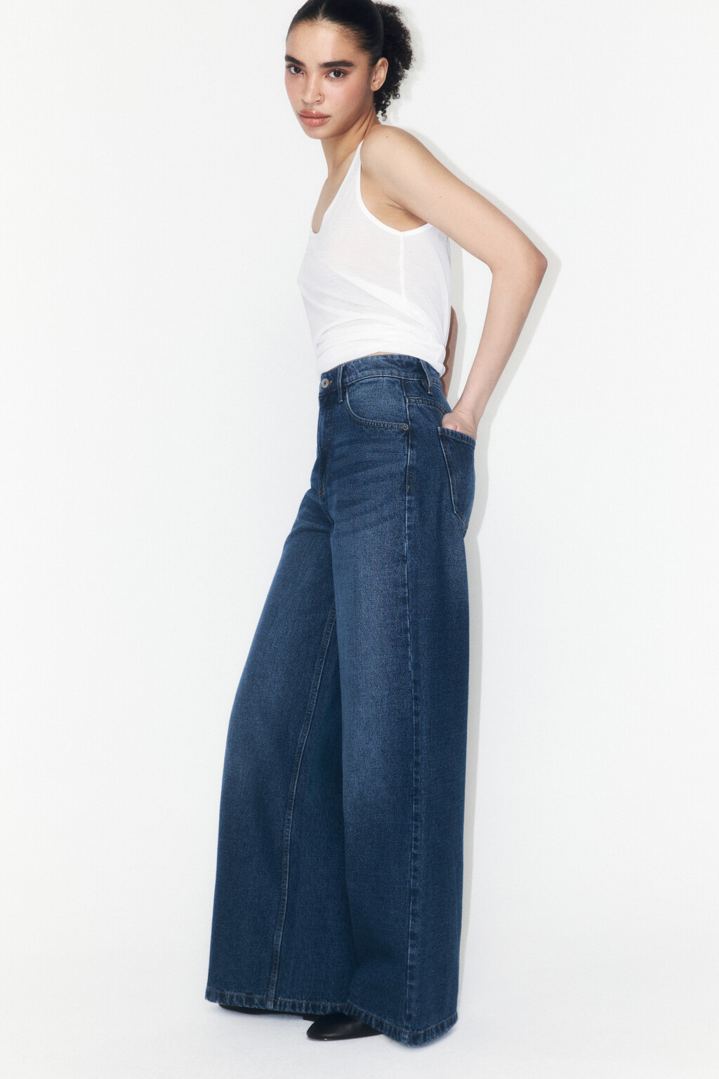 Джинсы wide leg широкие с высокой посадкой - цвет голубой - 1