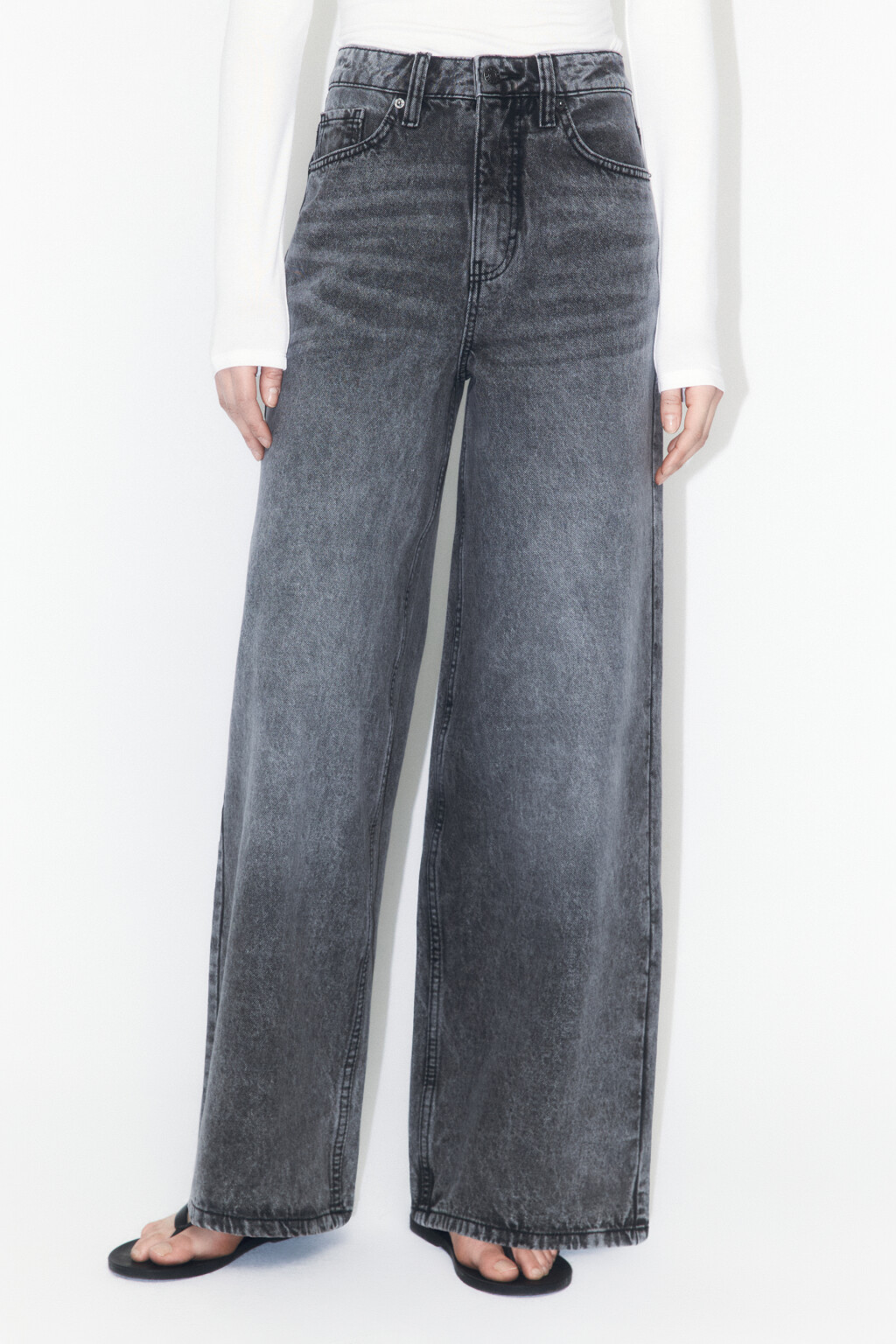 Джинсы wide leg широкие с высокой посадкой - цвет серый - 2
