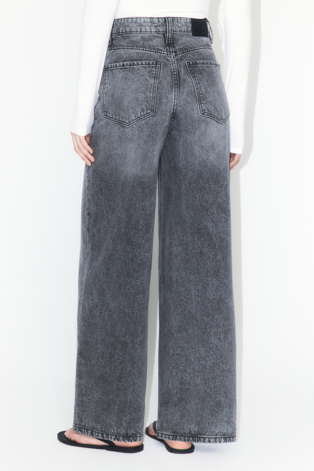 Джинсы wide leg широкие с высокой посадкой - цвет серый - 3