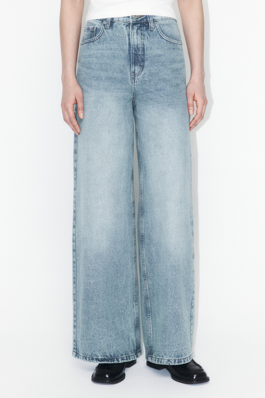 Джинсы wide leg широкие с высокой посадкой - цвет синий - 2