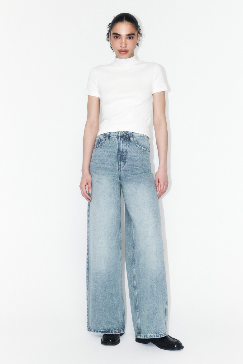 Джинсы wide leg широкие с высокой посадкой - цвет синий - 4