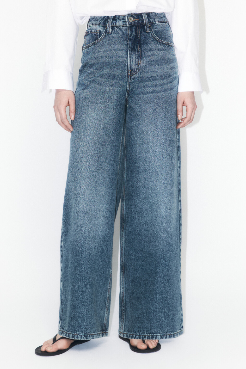 Джинсы wide leg широкие с высокой посадкой - цвет темный тинт - 2