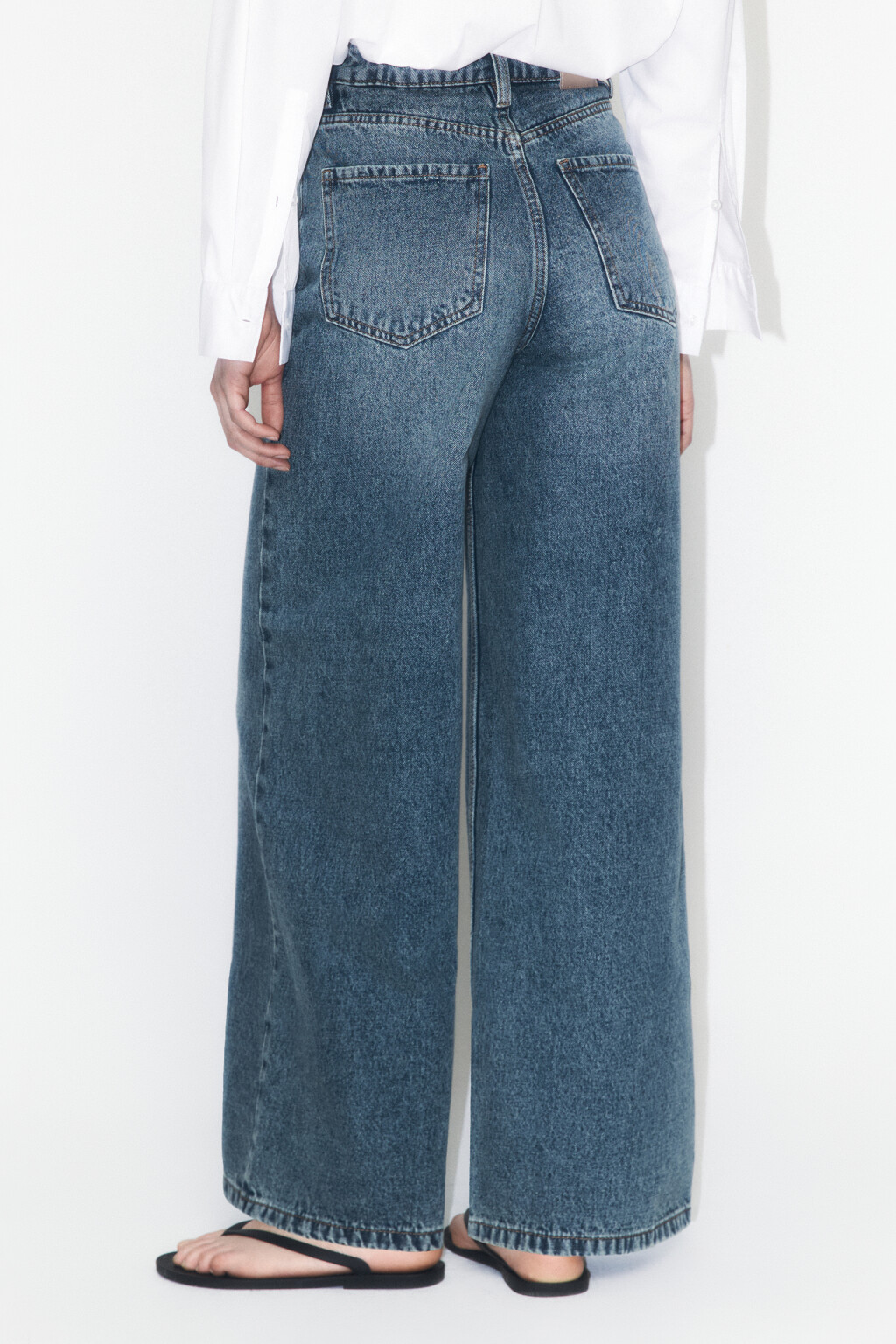 Джинсы wide leg широкие с высокой посадкой - цвет темный тинт - 3