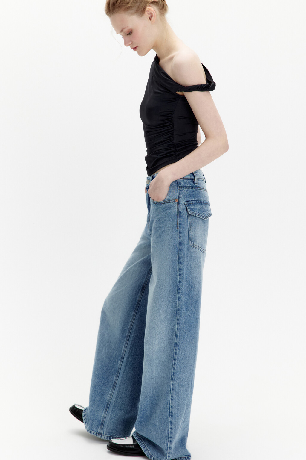 Джинсы wide leg широкие с высокой посадкой - цвет голубой - 1
