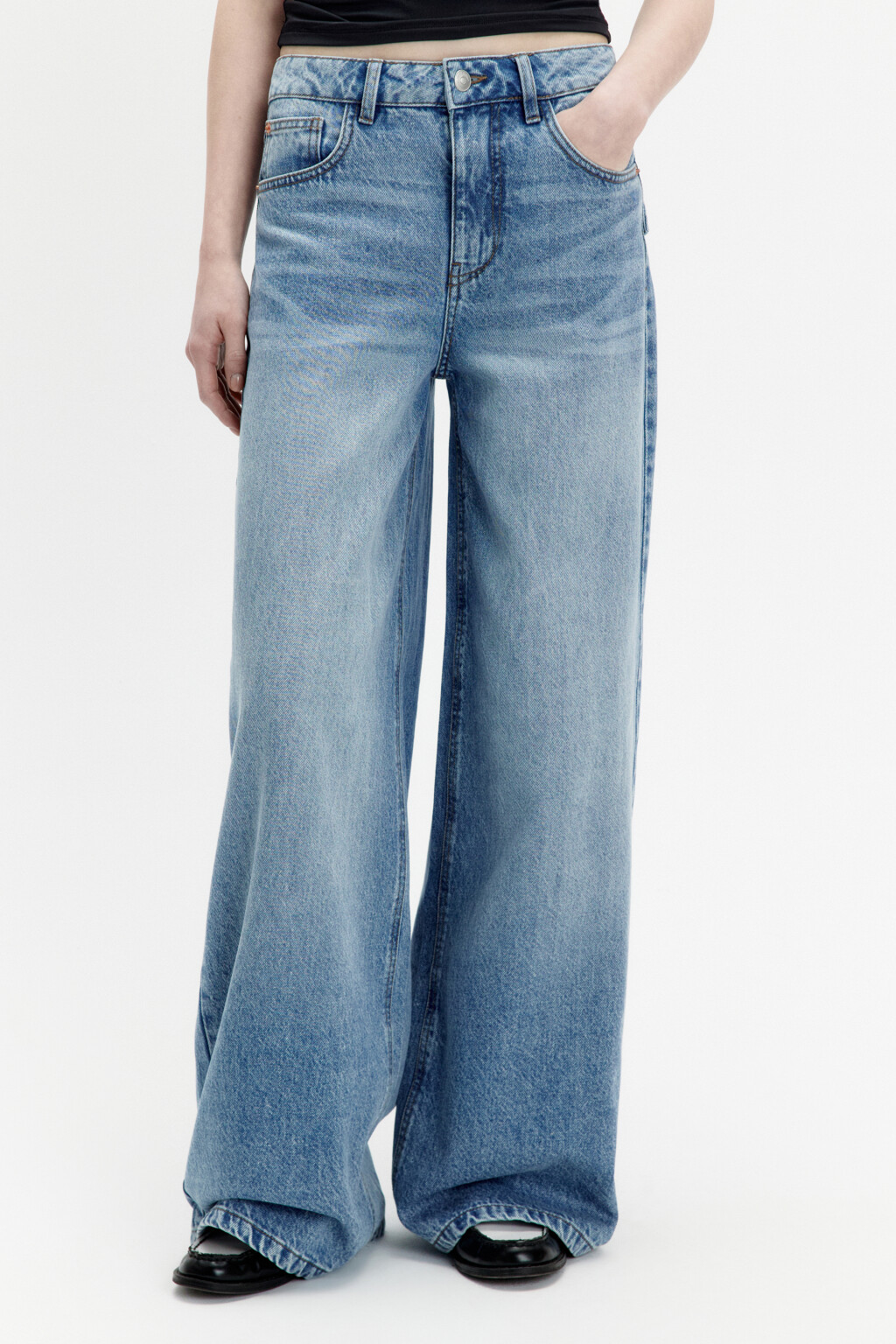 Джинсы wide leg широкие с высокой посадкой - цвет голубой - 2