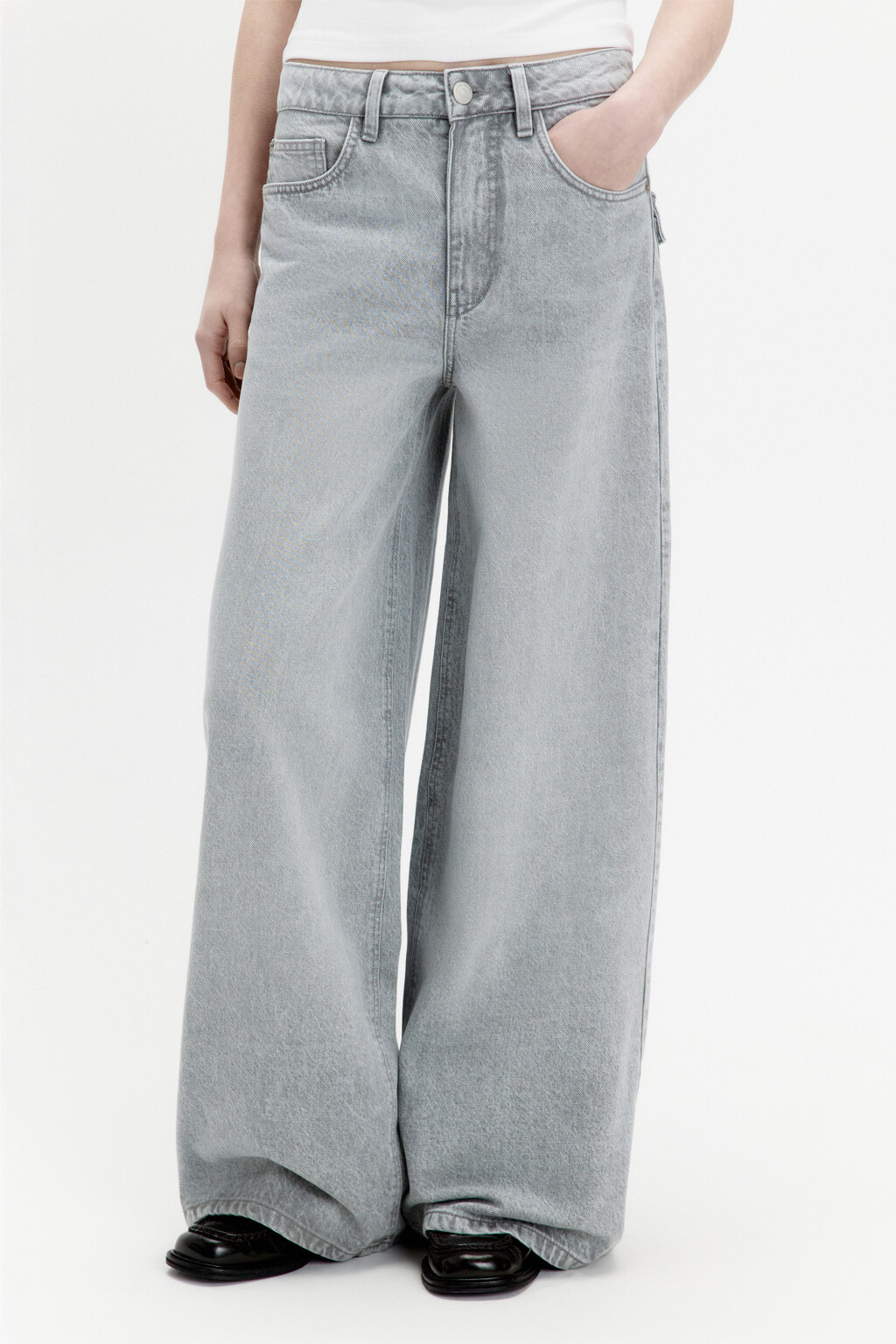Джинсы wide leg широкие с высокой посадкой - цвет серый - 2