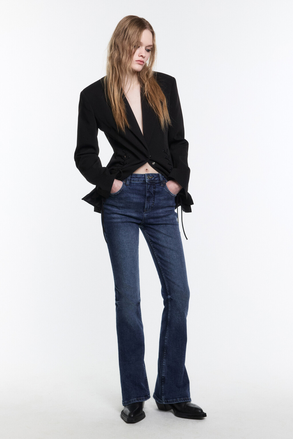 Джинсы flare расклешенные с высокой посадкой - цвет синий - 4