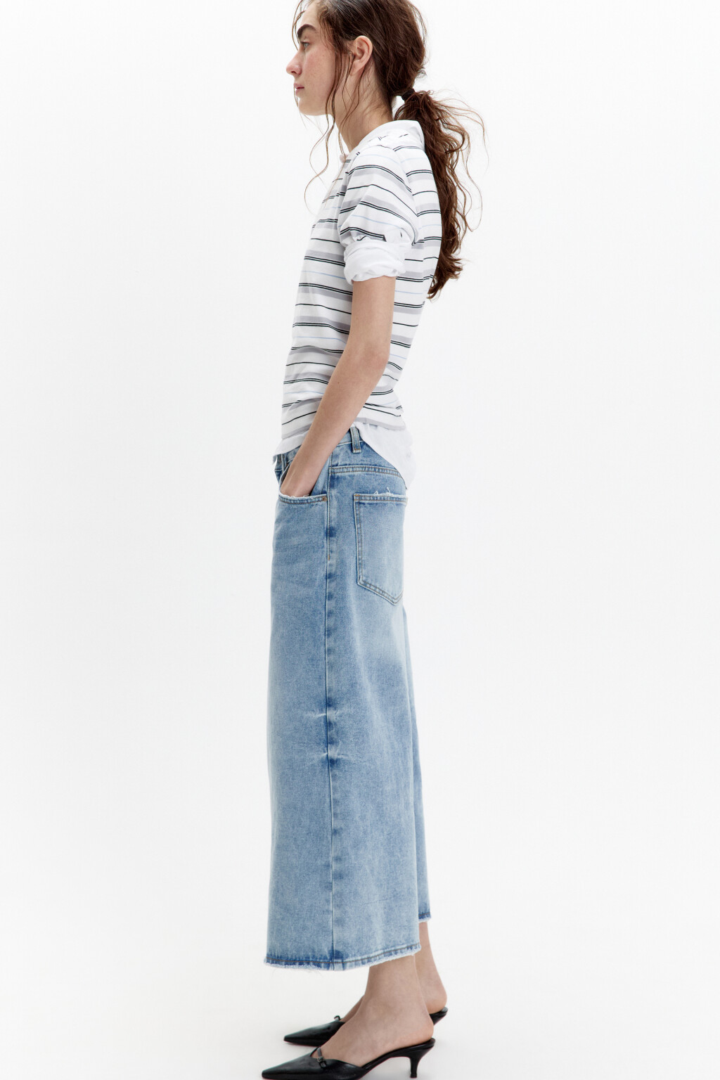 Джинсы-кюлоты baggy fit с потертостями - цвет голубой - 2