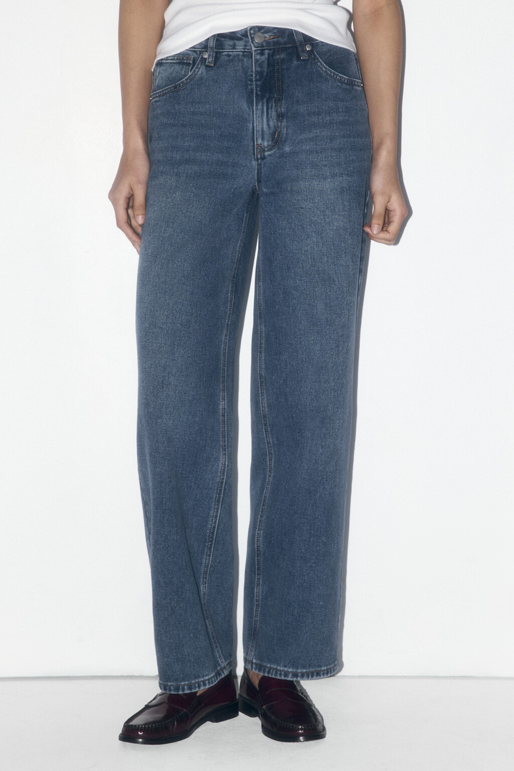 Джинсы широкие со средней посадкой - цвет голубой - 2