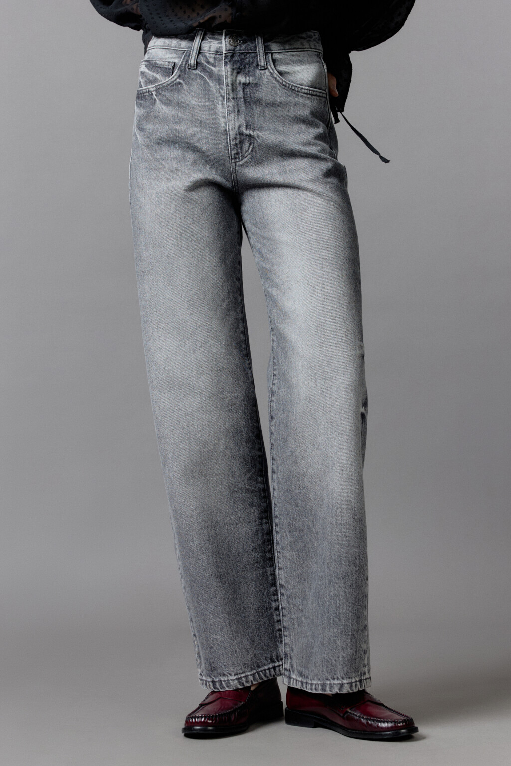Джинсы straight fit прямые с высокой посадкой - цвет серый - 2
