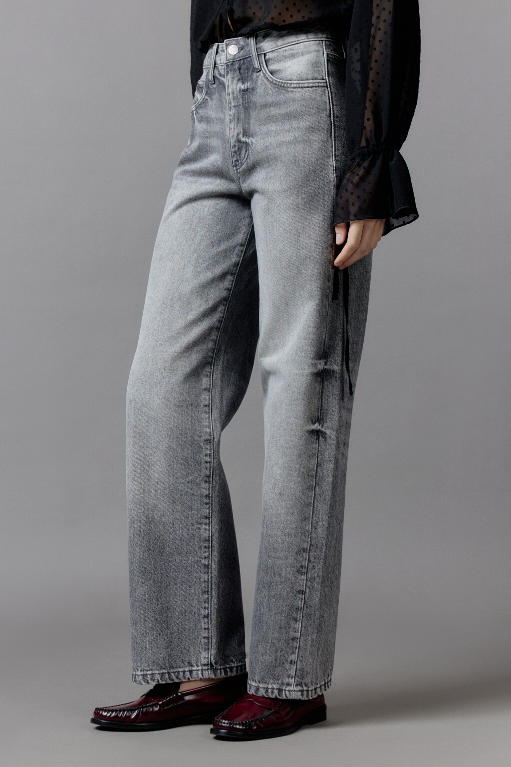 Джинсы straight fit прямые с высокой посадкой - цвет серый - 3