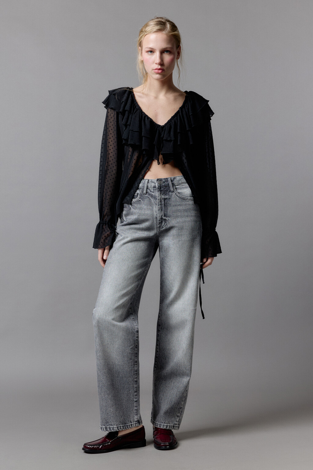 Джинсы straight fit прямые с высокой посадкой - цвет серый - 5