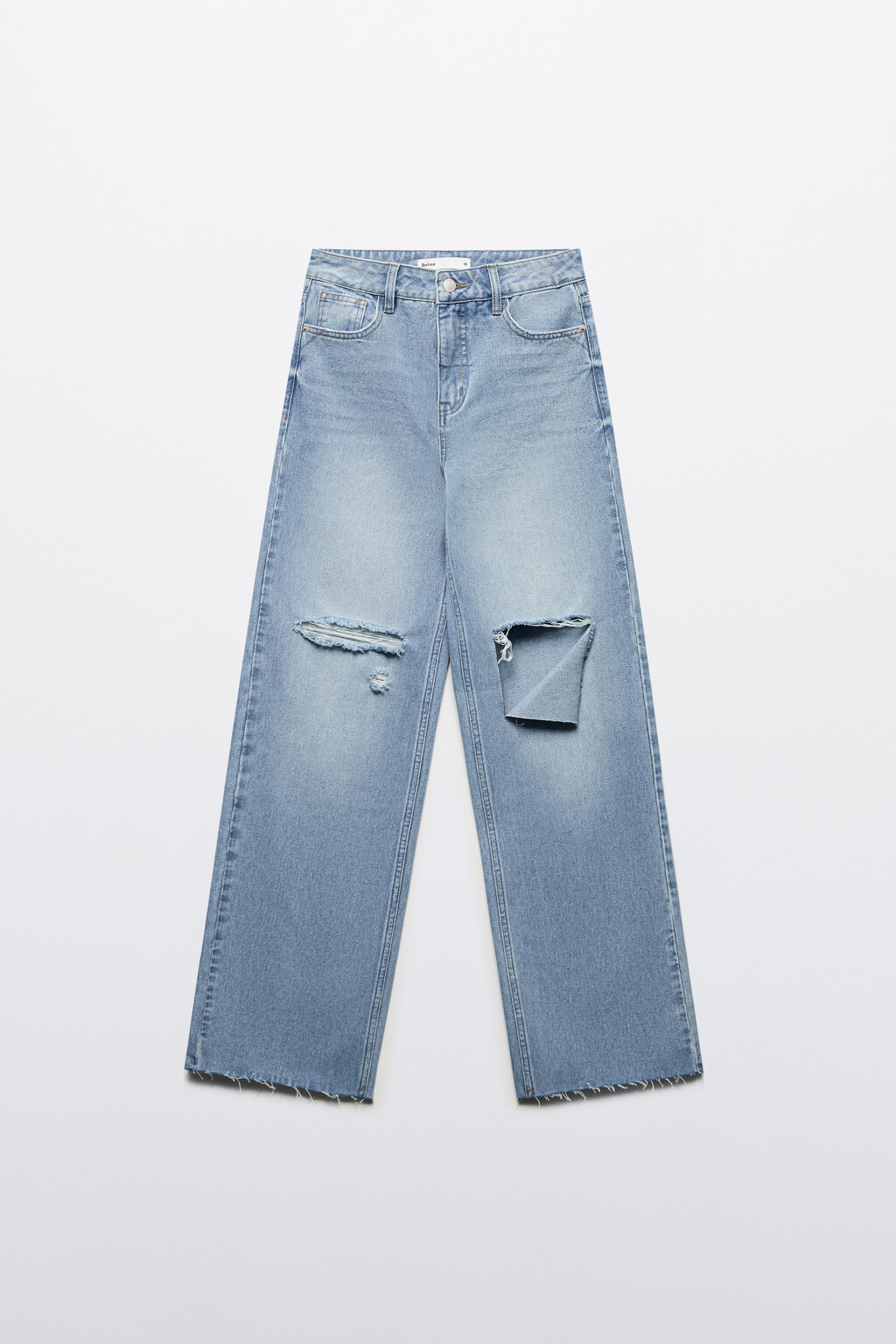 Джинсы широкие с рваными коленями - цвет голубой - 8