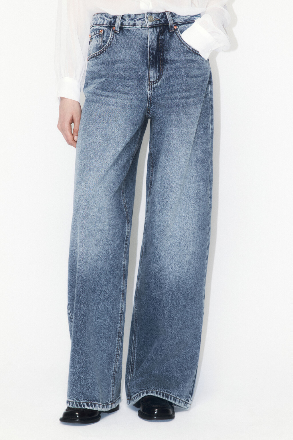 Джинсы wide leg широкие с высокой посадкой - цвет голубой - 2