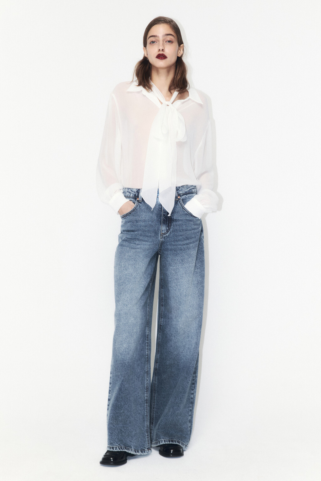Джинсы wide leg широкие с высокой посадкой - цвет голубой - 4