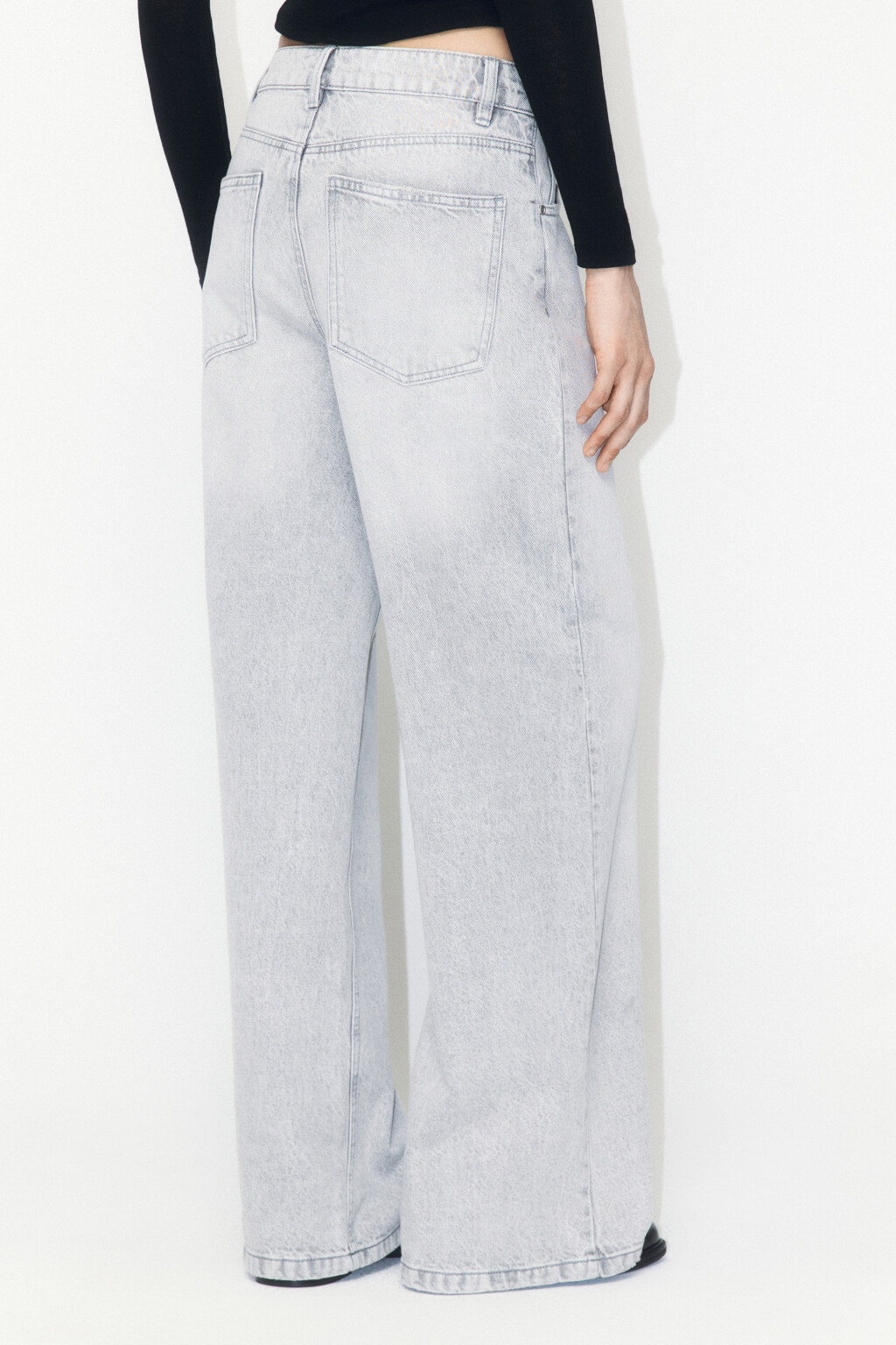 Джинсы wide leg широкие с высокой посадкой - цвет серый - 3