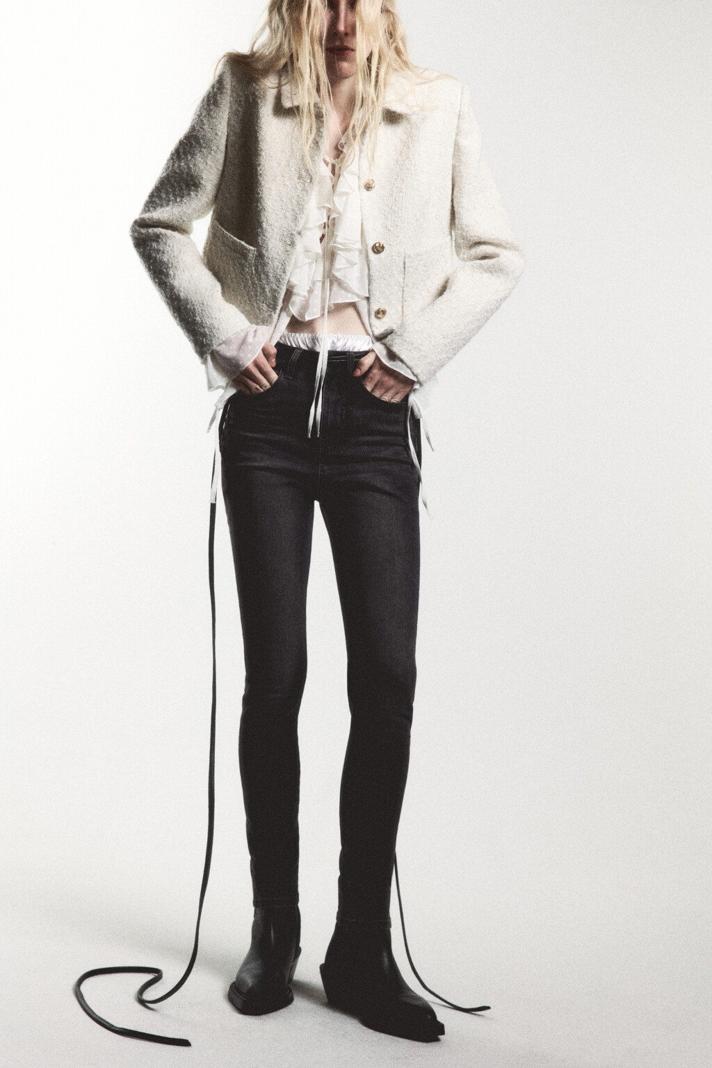 Джинсы skinny облегающие с высокой посадкой - цвет серый - 1