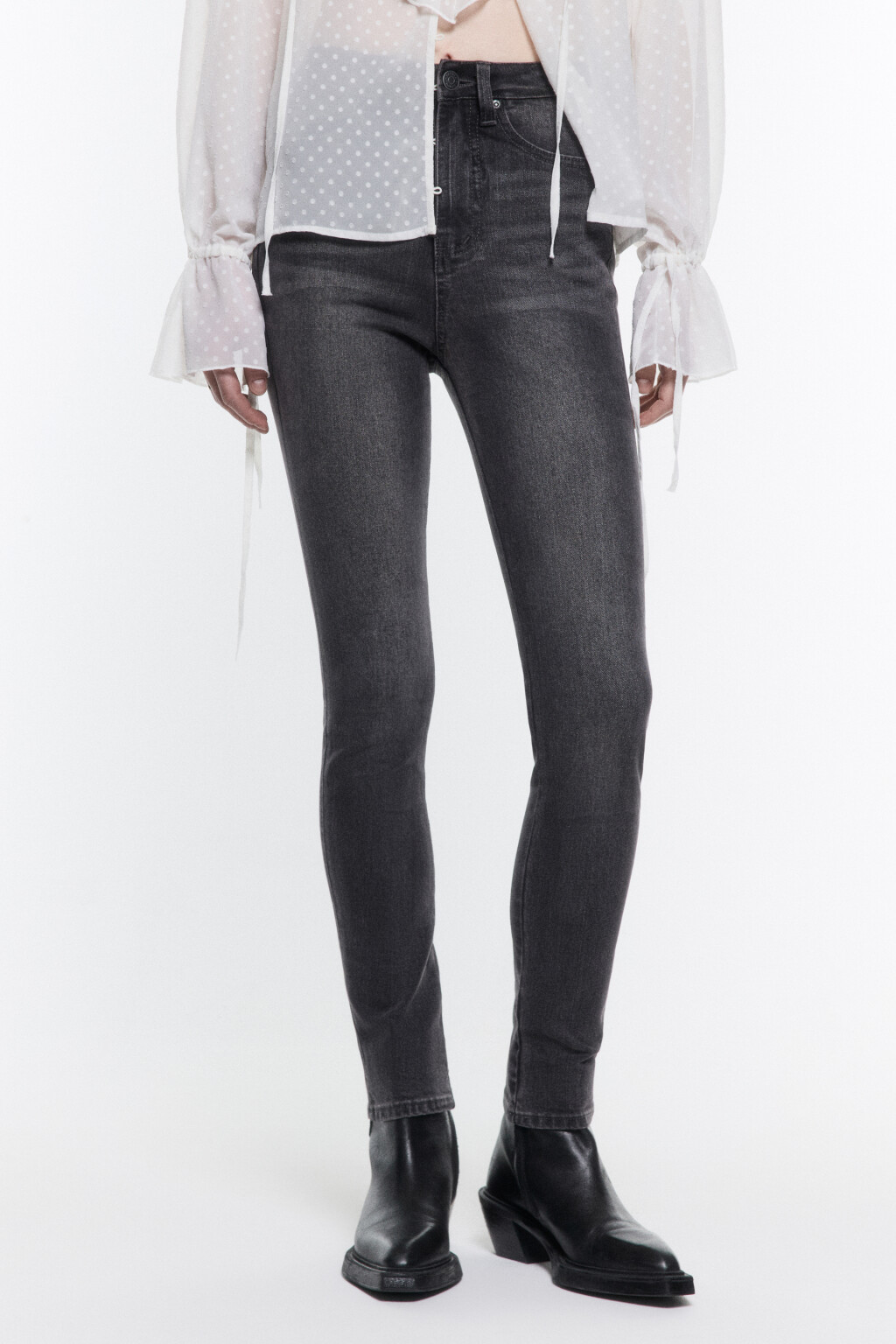 Джинсы skinny облегающие с высокой посадкой - цвет серый - 3
