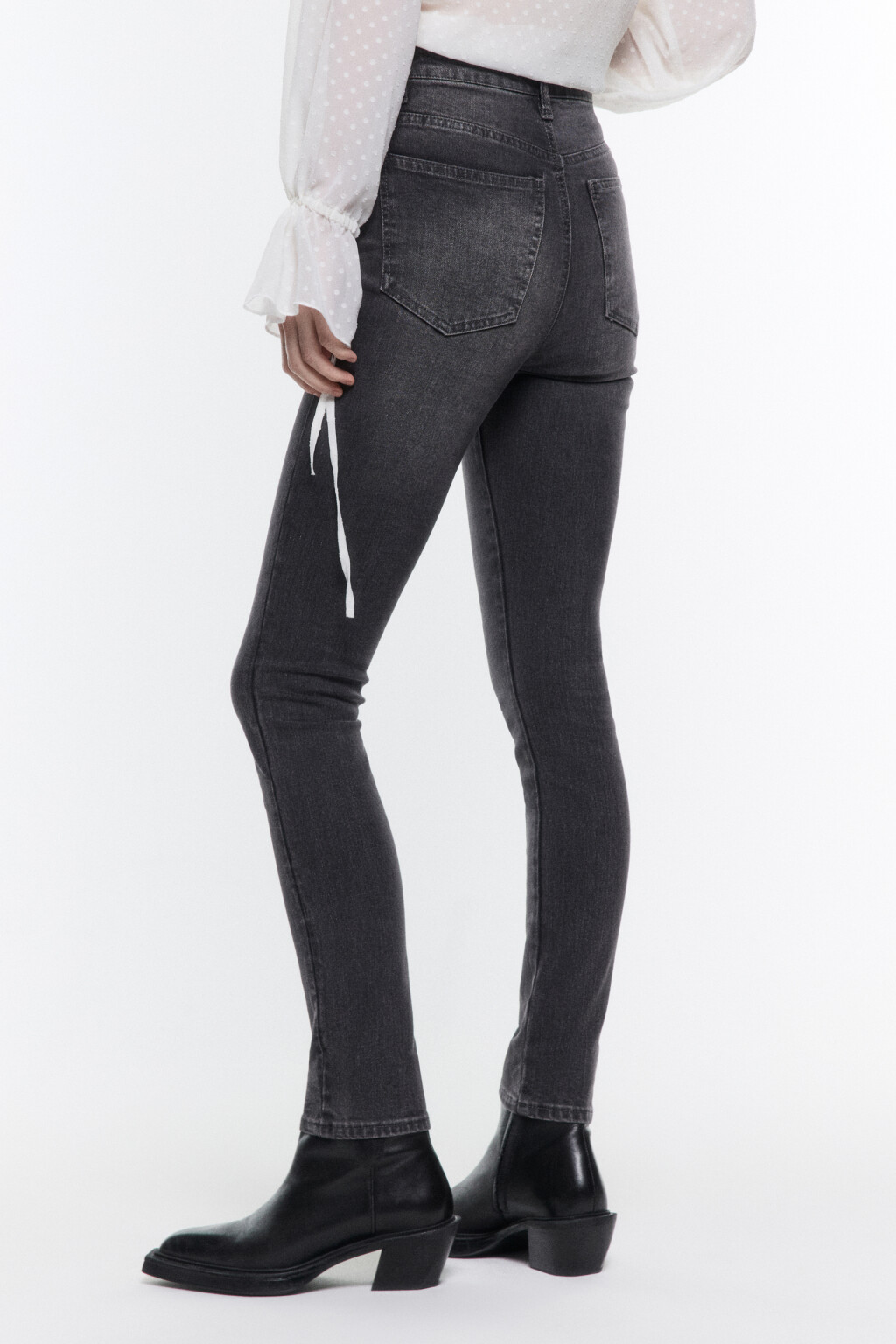 Джинсы skinny облегающие с высокой посадкой - цвет серый - 4