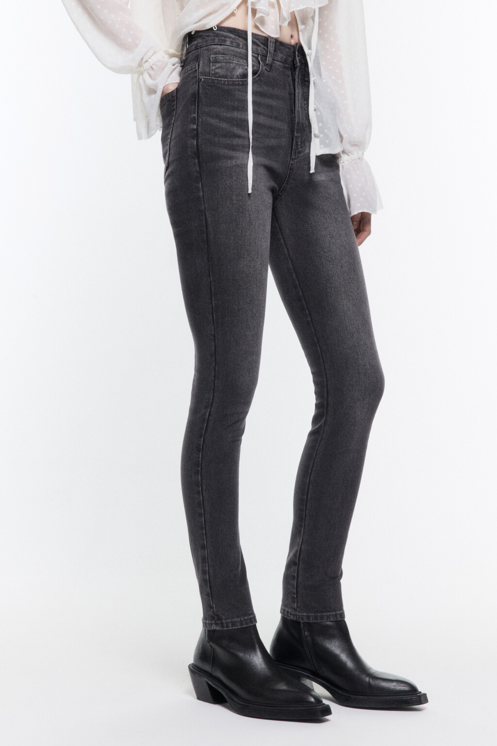Джинсы skinny облегающие с высокой посадкой - цвет серый - 5