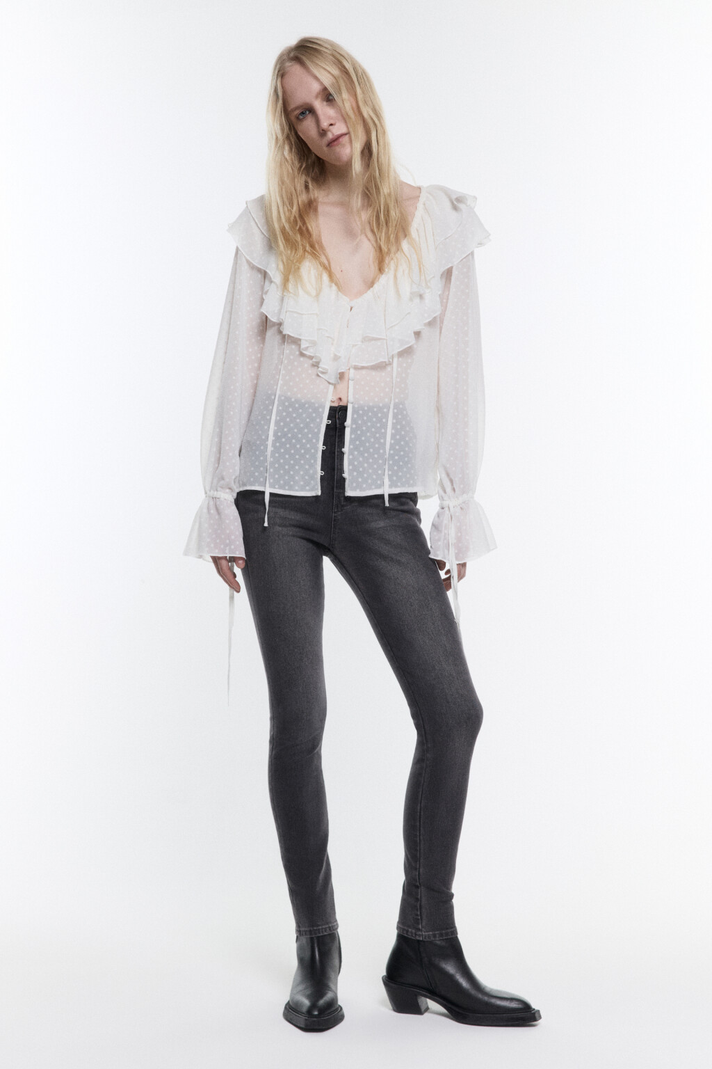 Джинсы skinny облегающие с высокой посадкой - цвет серый - 6