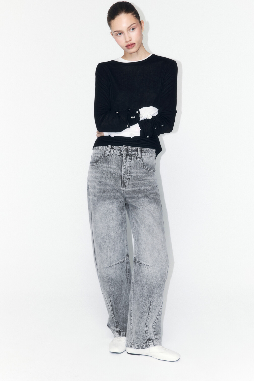 Джинсы barrel fit со средней посадкой - цвет серый - 1