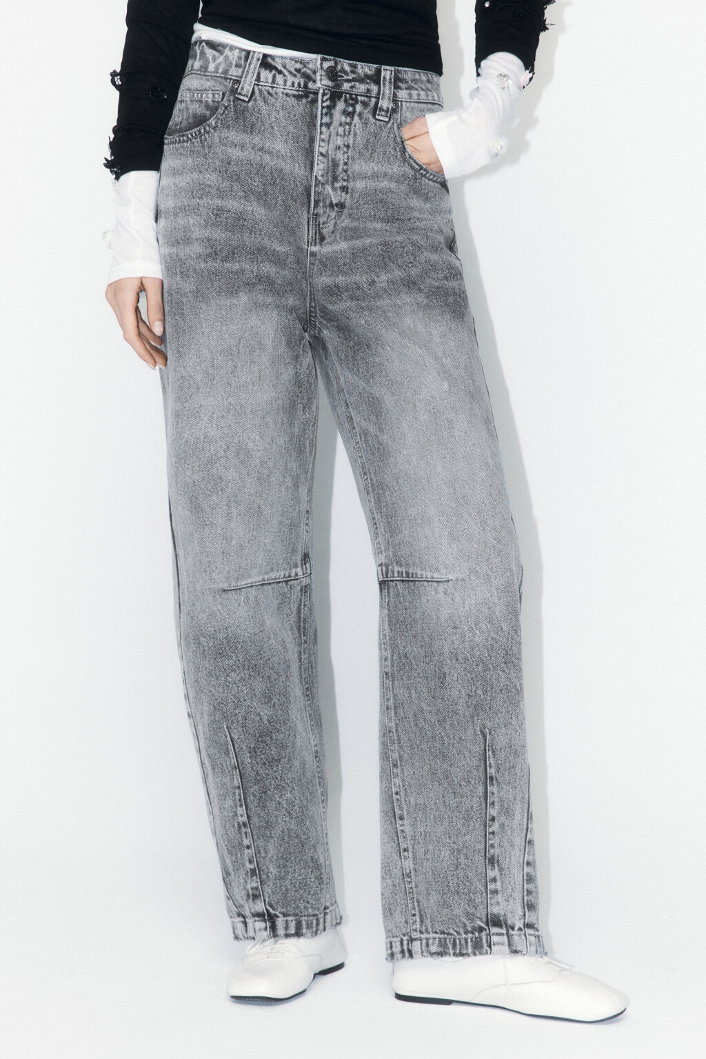 Джинсы barrel fit со средней посадкой - цвет серый - 2