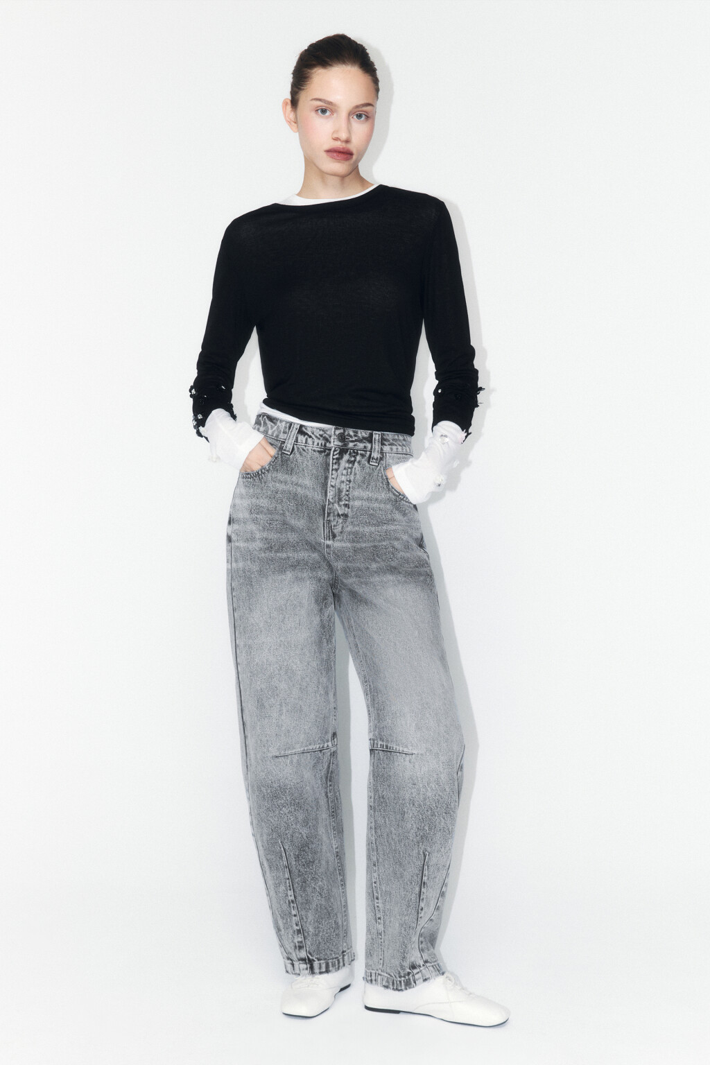 Джинсы barrel fit со средней посадкой - цвет серый - 4