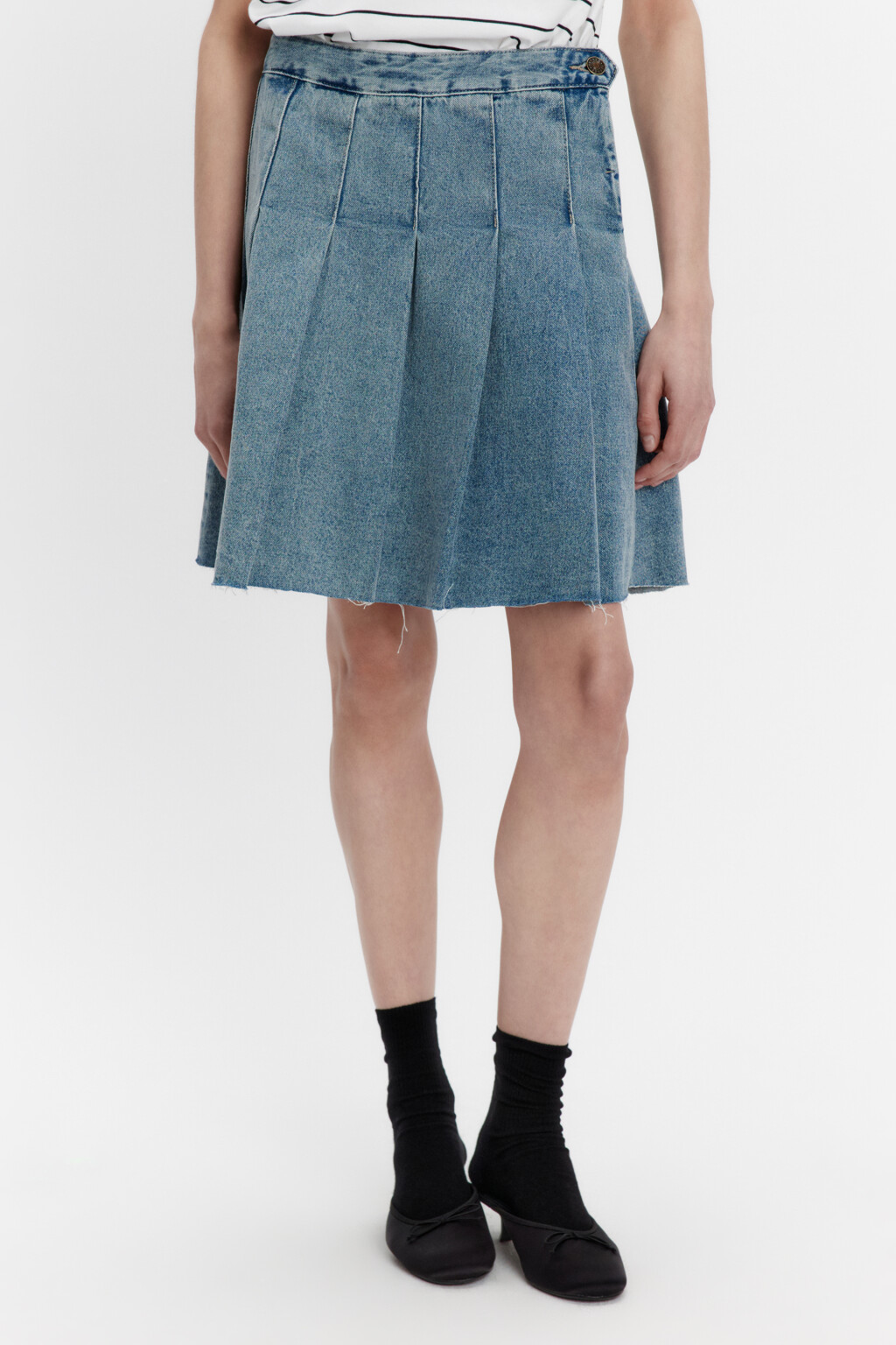 Юбка-трапеция миди джинсовая в складку - цвет синий - 2