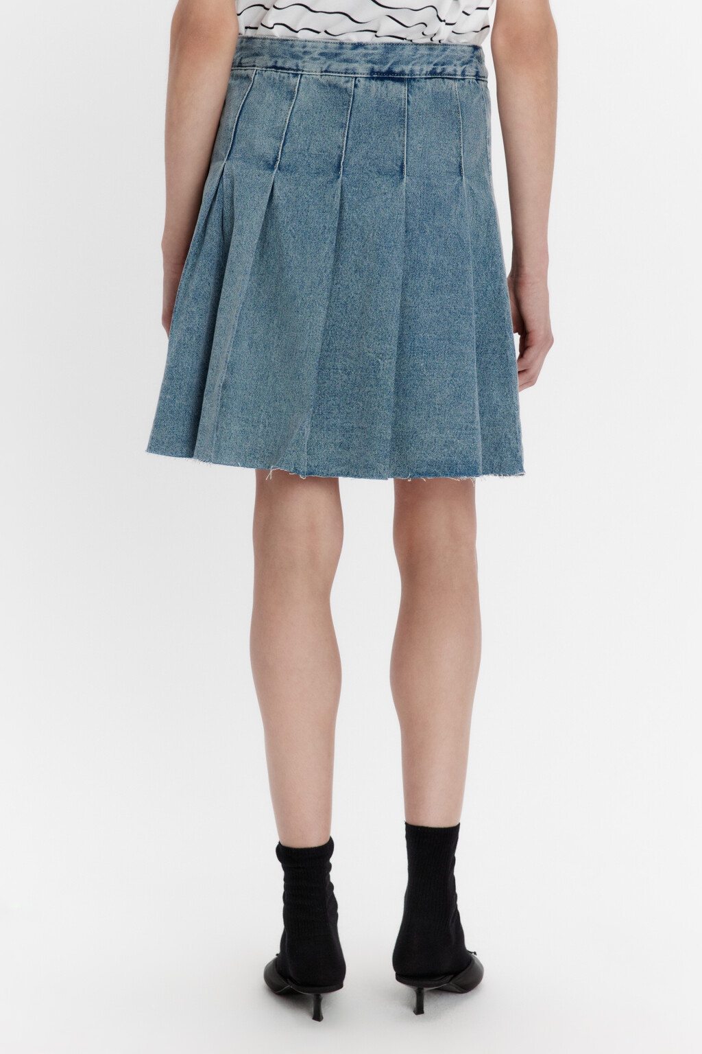 Юбка-трапеция миди джинсовая в складку - цвет синий - 3