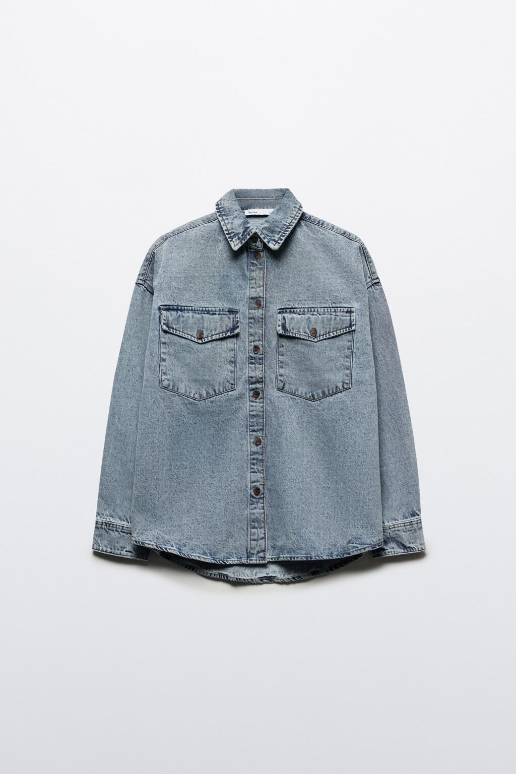 Рубашка oversize джинсовая с карманами - цвет голубой - 7