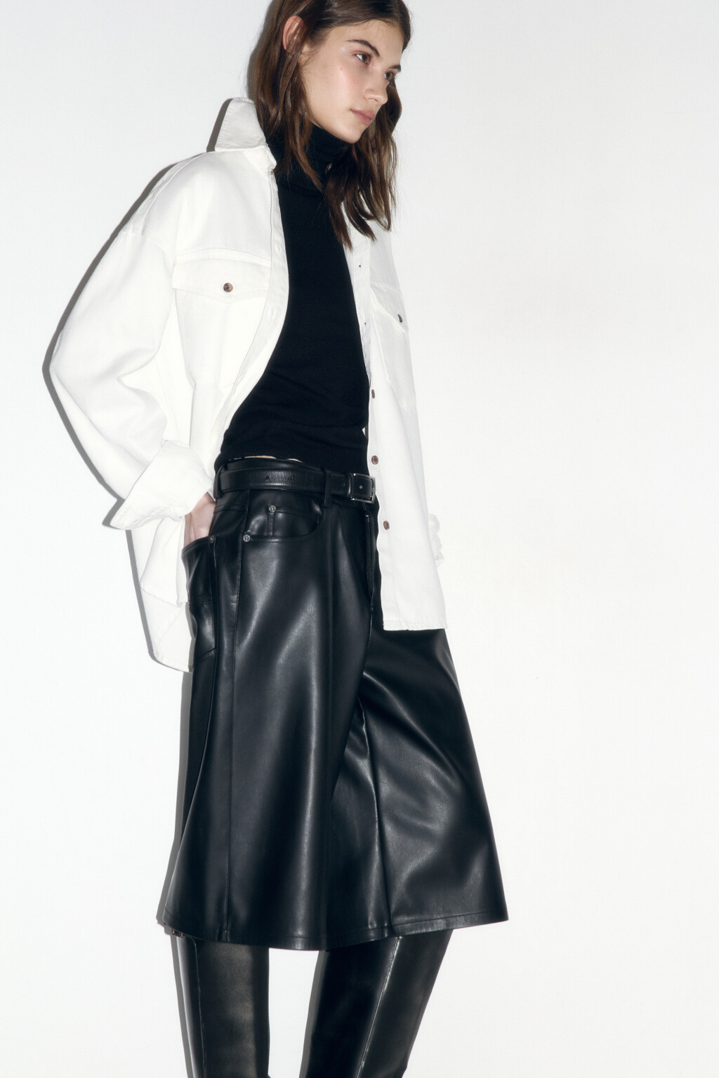 Рубашка oversize джинсовая с карманами - цвет ванильный - 1