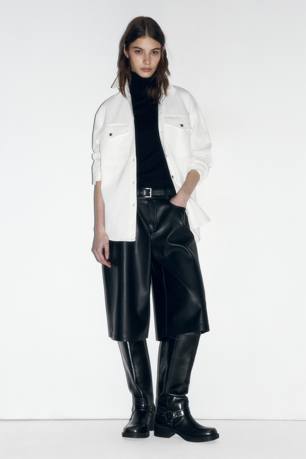 Рубашка oversize джинсовая с карманами - цвет ванильный - 4