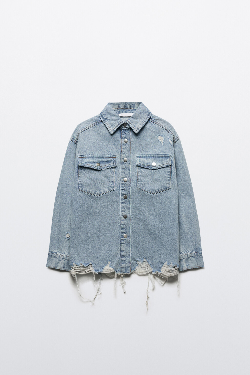 Рубашка oversize джинсовая рваная - цвет голубой - 7