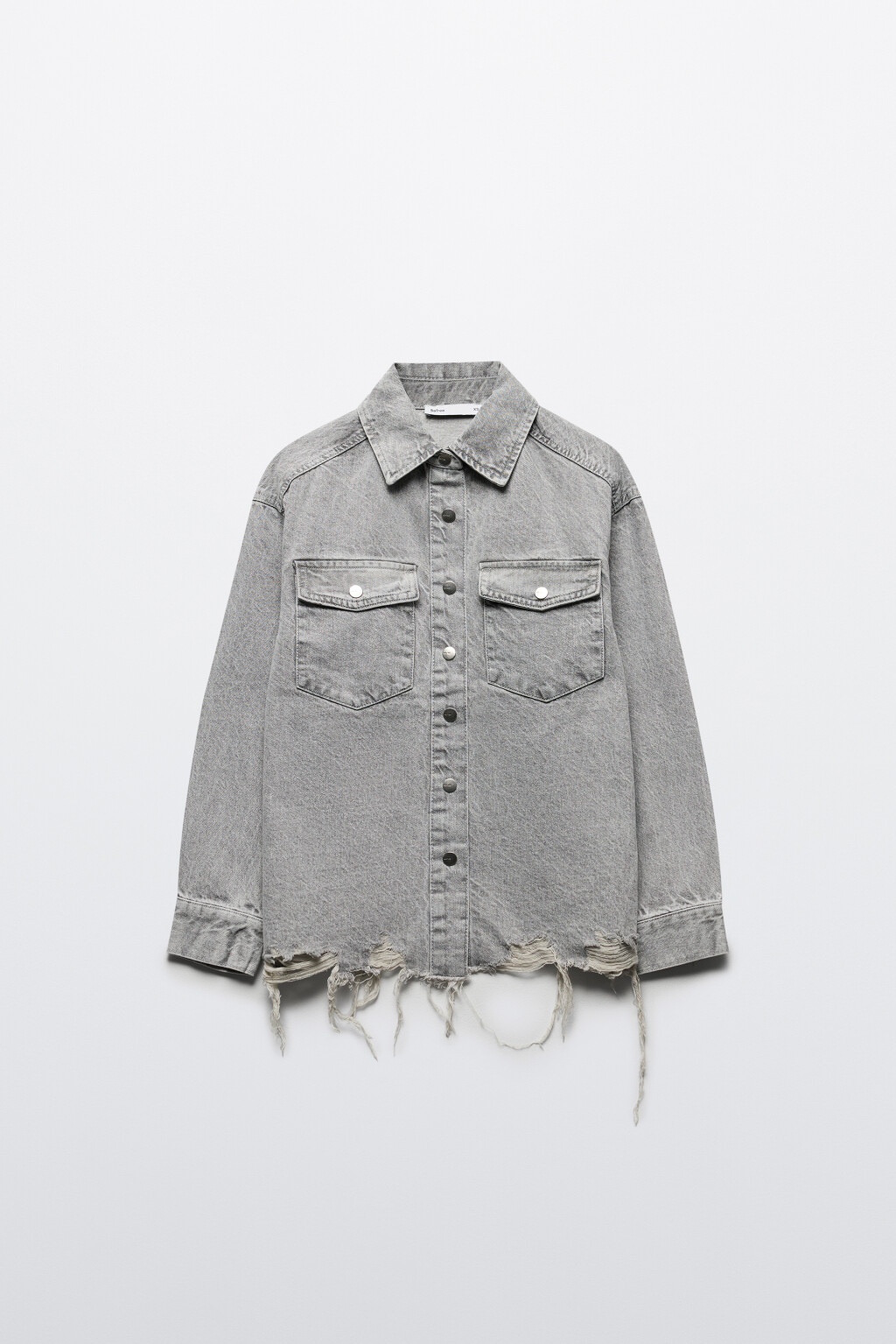Рубашка oversize джинсовая рваная - цвет серый - 8