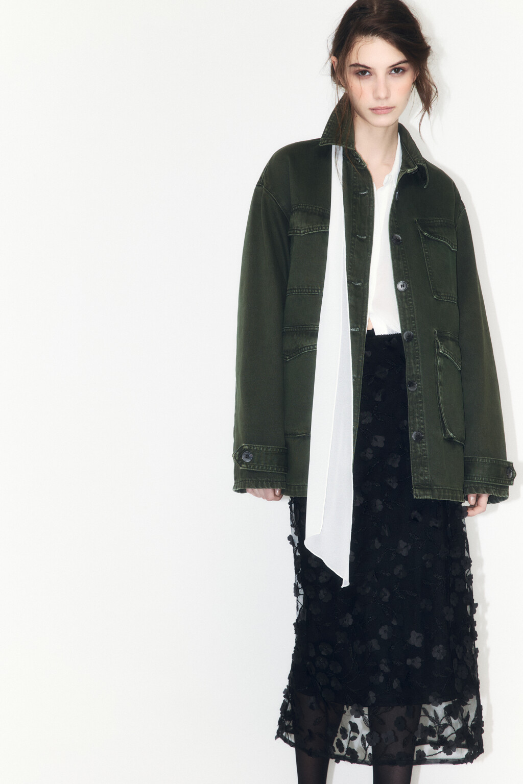 Куртка-рубашка oversize джинсовая с карманами - цвет зеленый - 1