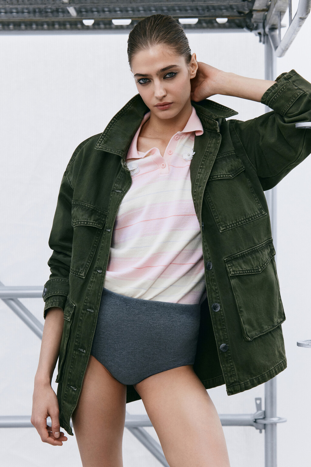 Куртка-рубашка oversize джинсовая с карманами - цвет зеленый - 9